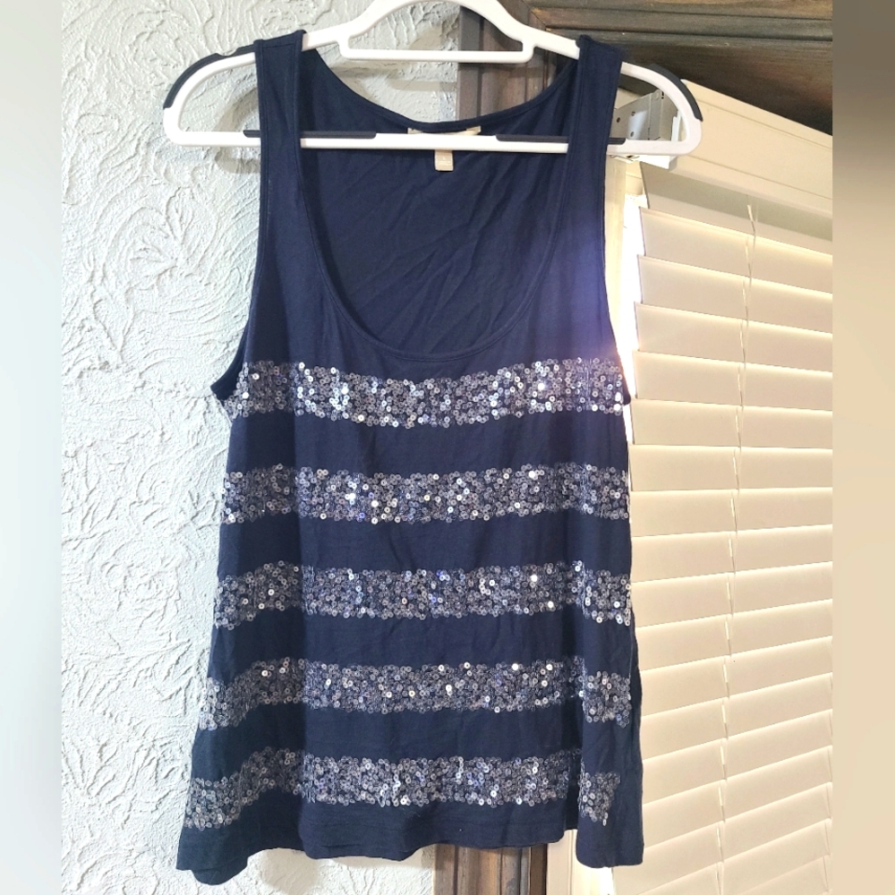 Banana Republic Black Sequin Striped Women's Tank Top